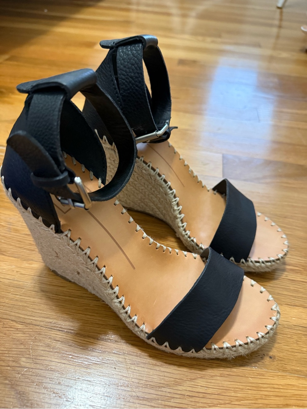 Dolce Vita Black Espadrille Wedge Sandals with Ankle Strap Size 6.5